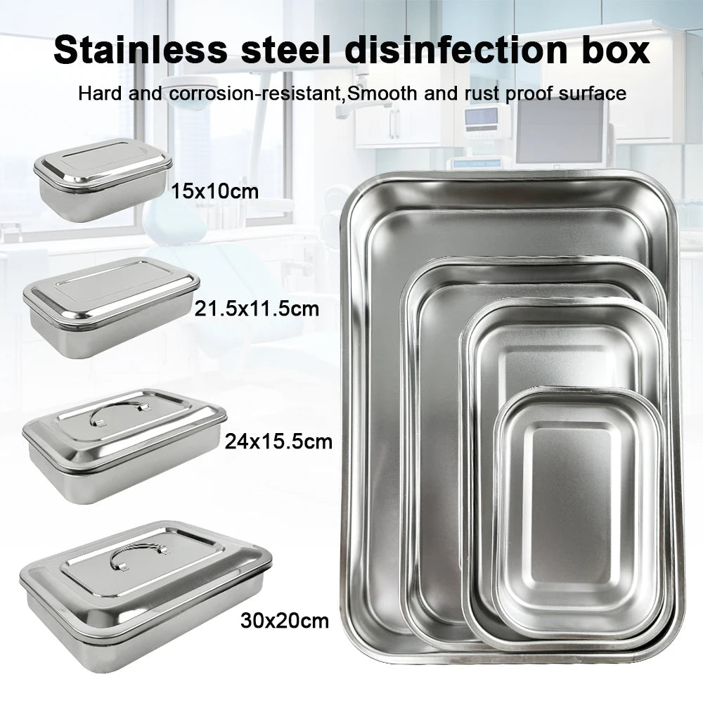 Stainless Steel Dental Instruments Tray with Lid – Surgical Sterilization & Disinfection Container
