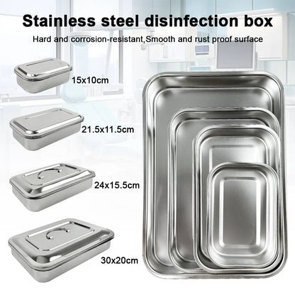 Stainless Steel Dental Instruments Tray with Lid – Surgical Sterilization & Disinfection Container