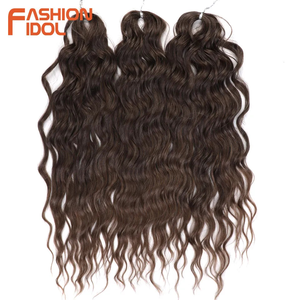 FASHION IDOL 24" Deep Wave Crochet Hair - 3-Piece Synthetic Water Wave Braiding Extensions, Ombre Rainbow Twist Hair