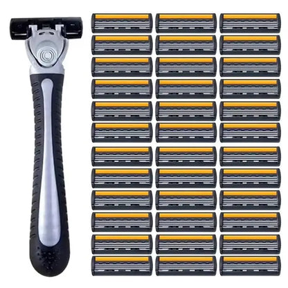 Men’s Reusable Safety Razor with Triple Blades – Anti-Slip Handle, Skin Guard, Travel Shaving Kit Variety Pack