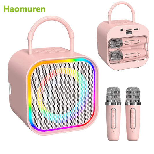 Haomuren Mini Karaoke Machine for Kids – Portable Bluetooth Speaker with 2 Mics, All-in-One Home Party Toy & Gift for Girls