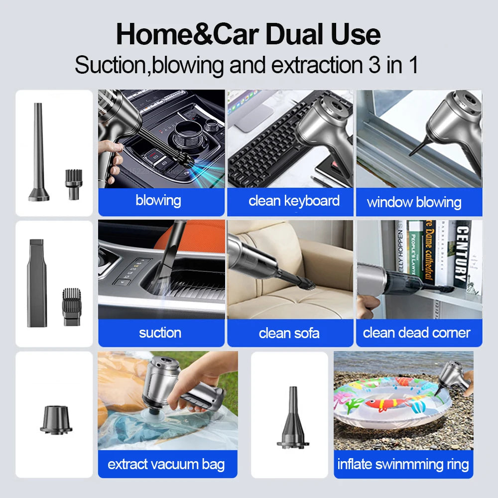 Powerful 2-in-1 Car Vacuum Cleaner: 95000PA Strong Suction Handheld Wireless Vacuum Cleaner Blower - Portable Cleaning Solution for Car and Home