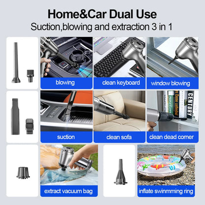 Powerful 2-in-1 Car Vacuum Cleaner: 95000PA Strong Suction Handheld Wireless Vacuum Cleaner Blower - Portable Cleaning Solution for Car and Home