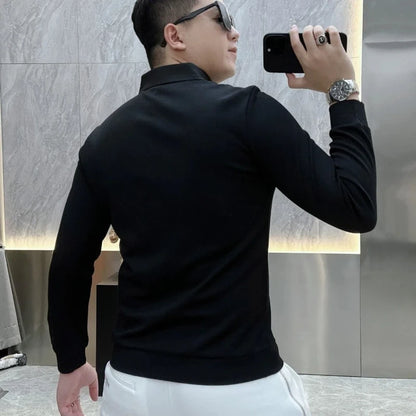 Men’s Business Casual Long Sleeve T-Shirt — Spring & Autumn Streetwear, Fake Two-Piece Fashion Top for Office & Social Wear