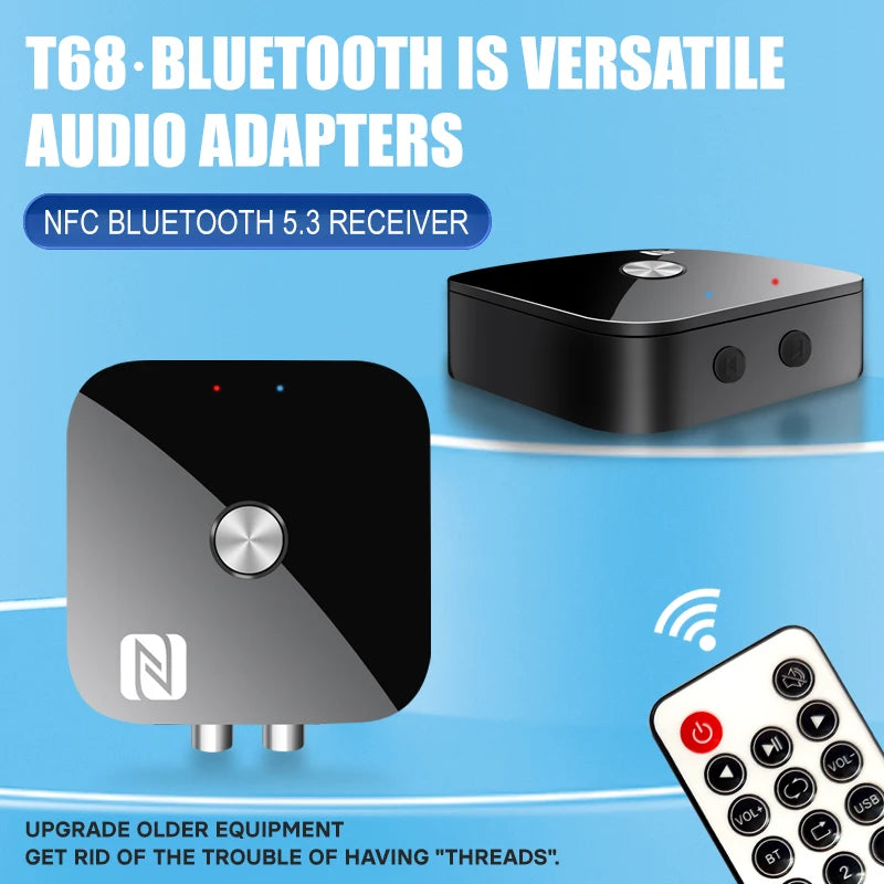 NFC Bluetooth 5.3 Audio Receiver – 3.5mm AUX, RCA Stereo, Lossless HIFI Music Wireless Adapter with USB U-Disk Play & Remote Control