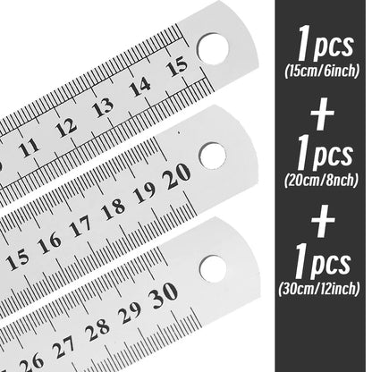 Stainless Steel Precision Ruler - 10-Piece 15-30cm Double-Sided Metric Measuring Scale for Accurate Measurement