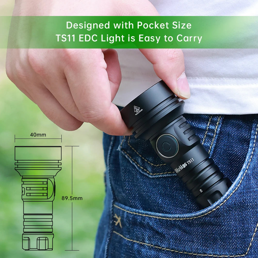 Wurkkos TS11 Mini 2000LM Flashlight - USB-C Rechargeable 18350 SFT40 EDC Torch with RGB, IP68 & Anduril 2.0