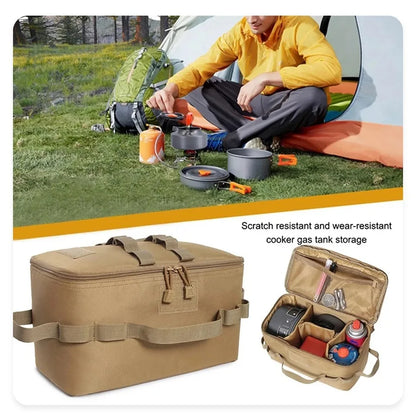 Outdoor Camping Gas Tank & Tool Storage Bag – Large Capacity Bag for Gas Canister, Ground Nails, and Cookware
