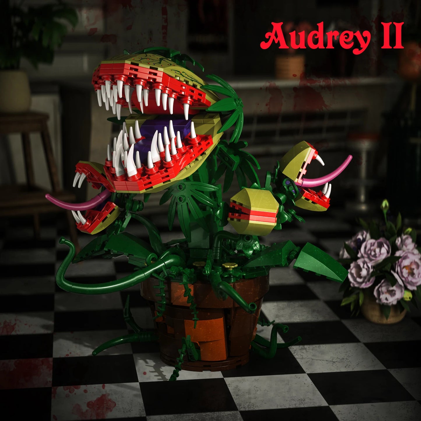 Audrey II Piranha Plant Building Blocks – 4 Openable Mouths Horror Shop Cannibal Toy, Halloween Gift for Kids