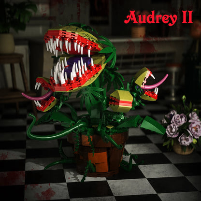 Audrey II Piranha Plant Building Blocks – 4 Openable Mouths Horror Shop Cannibal Toy, Halloween Gift for Kids