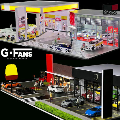 GFans 1:64 Scale Diorama Car Garage Model – LED Lighted Parking Lot DIY City Set for Collection & Display Gifts