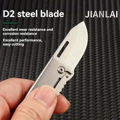 Mini Folding Knife – D2 Steel Sharp Box Opener with Stainless Steel Blade, Portable Keychain Hanging Knife