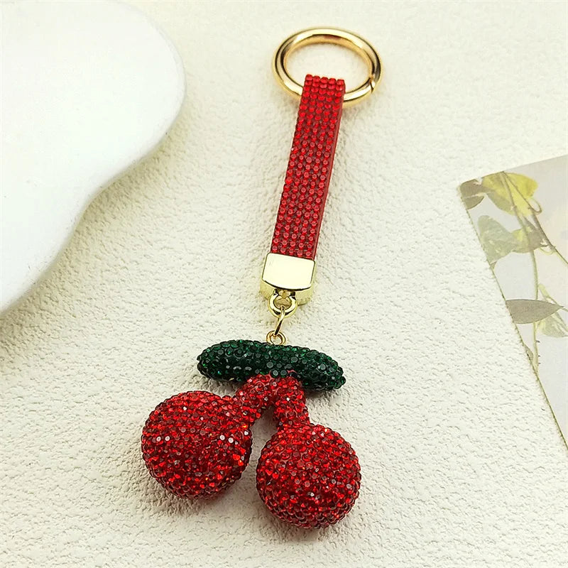Kawaii Watermelon Crystal Keychain – Gold Alloy Leather Fruit Keyring for Women & Men, Bag & Car Accessory
