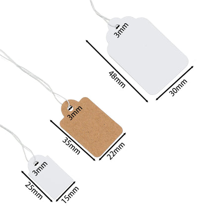 100PCS Price Label Tags — Rectangular Blank Paper Cards with String Tie for Watch & Jewelry Display Merchandise