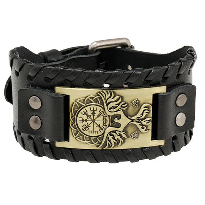 Trendy Viking Bracelet – Nordic Rune Compass & God Bird Charm Leather Woven Jewelry for Men, Fashion Accessory & Party Gift