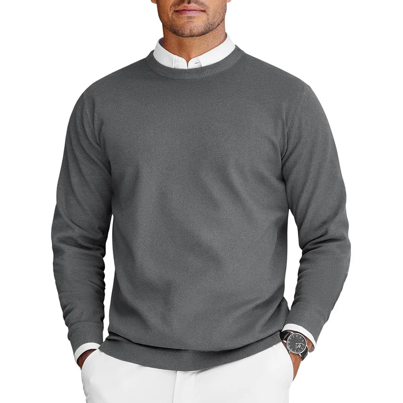 Men's Crew Neck Knit Sweater - Lightweight Long Sleeve Oversized Pullover for Casual Streetwear