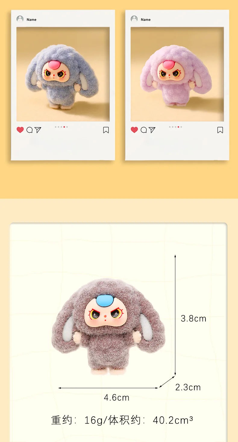 10PCS Cartoon Baby Three Flocking Blind Box – Cute DIY Doll Keychains & Desktop Decorations, Kids’ Small Ornaments Gift