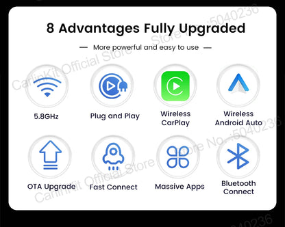 CarlinKit 5.0 Mini Wireless CarPlay & Android Auto Adapter – Plug & Play WiFi Bluetooth for OEM Cars