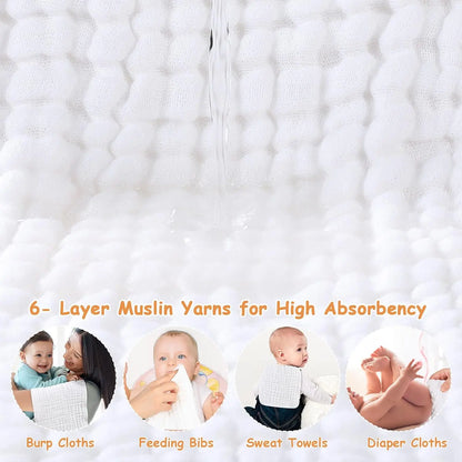 6PCS Baby Burping Cloths – 20"x10" Extra Soft 100% Cotton Muslin Washcloths, Absorbent Newborn Burp Cloths