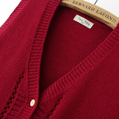 Plus Size Women's Embroidered Hollow Knit Sweater Vest – V-Neck Cardigan, Casual Autumn Fashion, E2 3023