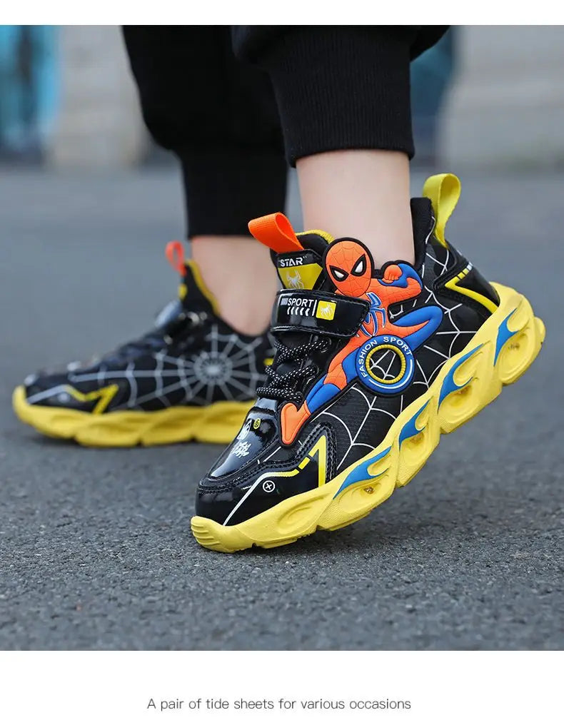 Disney Boys LED Shoes – Cartoon Sports Sneakers with Non-Slip Leather, Size 25-35, Perfect for Running