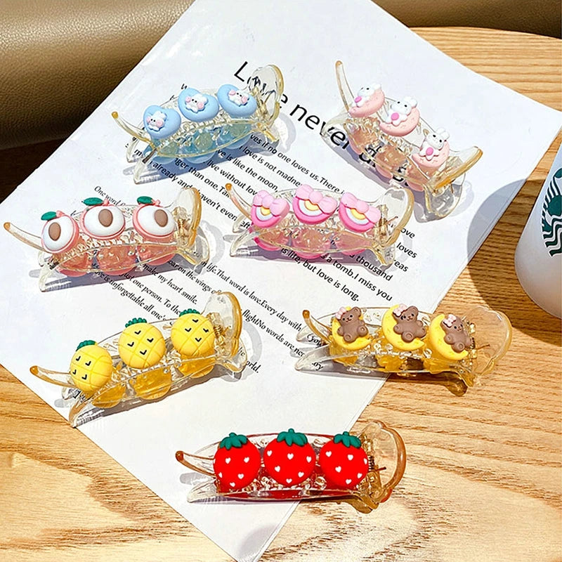 Kid's Fruit Hair Claw: Adorable Hair Clip Ornament with Hairball Design - Non-Injury Headwear for Girls' Cute Hairstyles