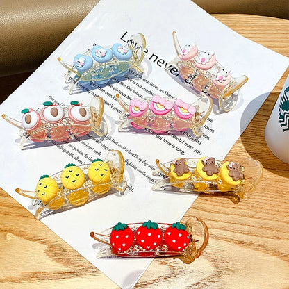 Kid's Fruit Hair Claw: Adorable Hair Clip Ornament with Hairball Design - Non-Injury Headwear for Girls' Cute Hairstyles