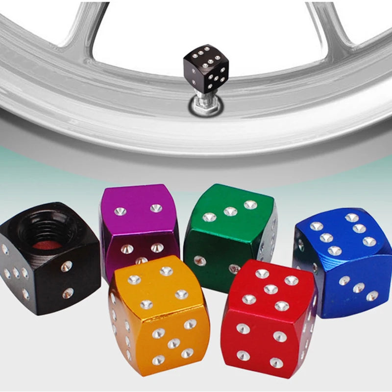 Aluminum Dice Tire Valve Caps - Dustproof Car, Truck, Motorcycle, Bike Wheel Stem Tyre Air Valve Covers