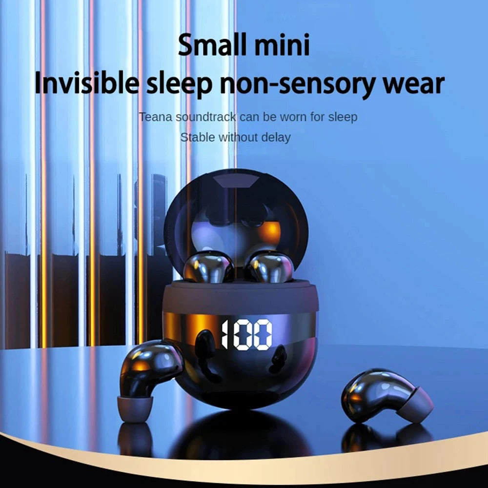 SK18 Mini Invisible Bluetooth 5.3 Headphones - Bass Sleep Earphones with HD Microphone & Noise Cancellation