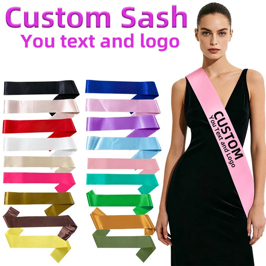 Custom Satin Sash - Personalized Text & Logo for Birthday, Wedding, Graduation, Retirement and Party Events