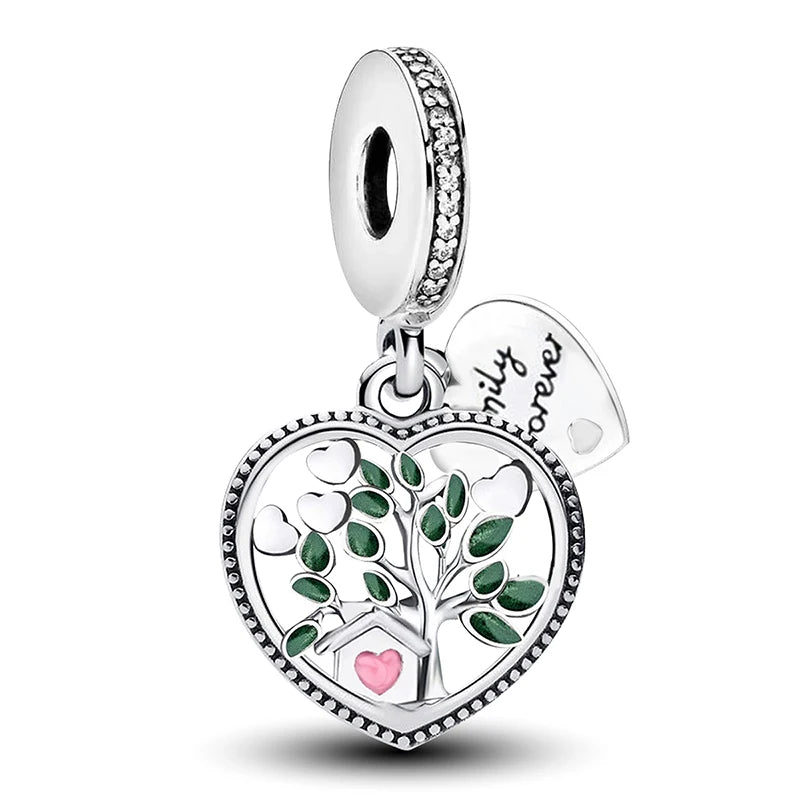 925 Sterling Silver Pink Heart Charm - Zircon Love Pendant Bead for DIY Bracelets, Bangles & Women’s Jewelry