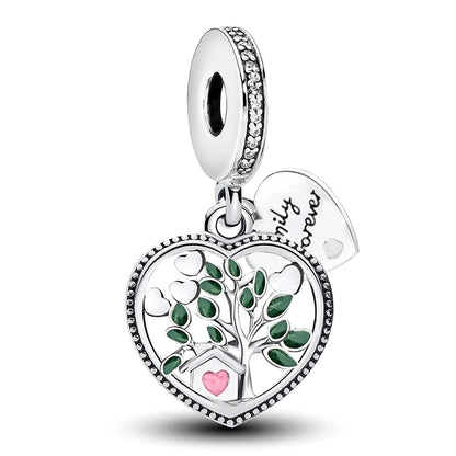 925 Sterling Silver Pink Heart Charm - Zircon Love Pendant Bead for DIY Bracelets, Bangles & Women’s Jewelry