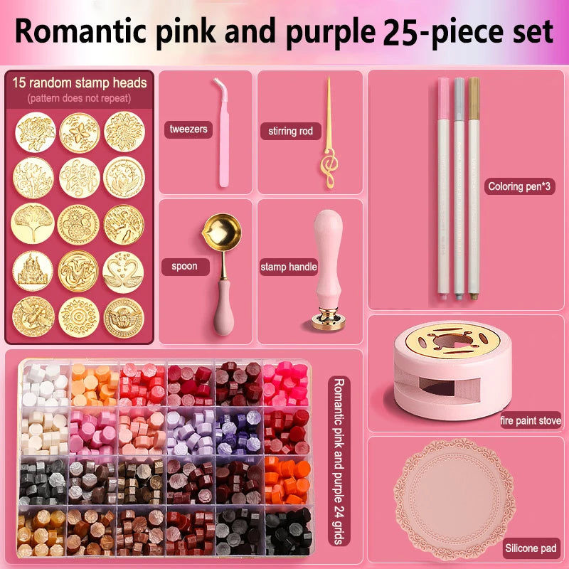 Wax Seal Stamp Kit with Storage Box & Furnace - Craft Supplies for Christmas & Wedding Invitation Decoration