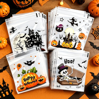 100-Piece Halloween Treat Bags - Clear Self-Sealing Candy, Cookie, and Trick-or-Treat Goodie Bags