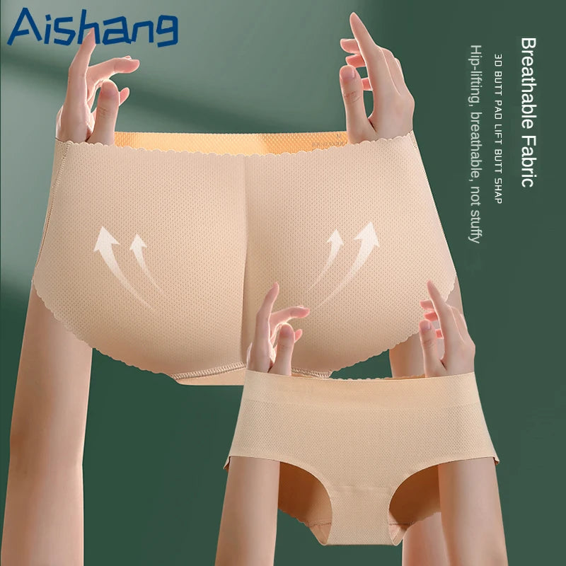 Women’s Low Waist Mesh Tummy Control Panty – Slimming Padded Seamless Underwear, Fake Buttock Body Shaper & Hip Enhancer