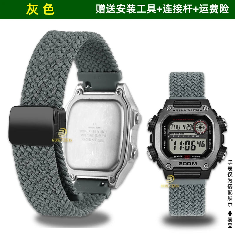 18mm Nylon Canvas Watch Strap for Casio DW-291H DW-290 W-218H W-219H - Knitted Replacement Wristband for Men