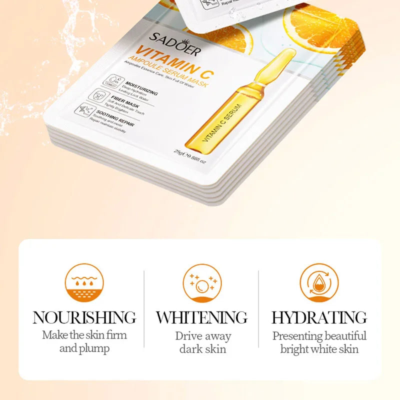 10pcs SADOER 24K Gold Face Masks – Vitamin C & Hyaluronic Acid for Moisturizing, Firming & Hydrating Skin Care