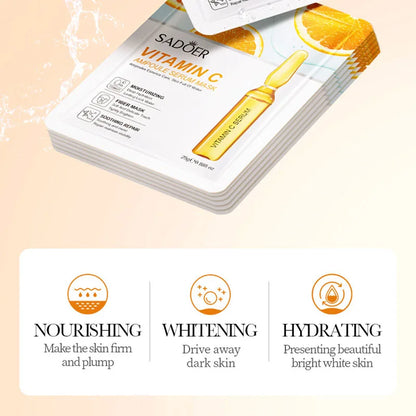 10pcs SADOER 24K Gold Face Masks – Vitamin C & Hyaluronic Acid for Moisturizing, Firming & Hydrating Skin Care