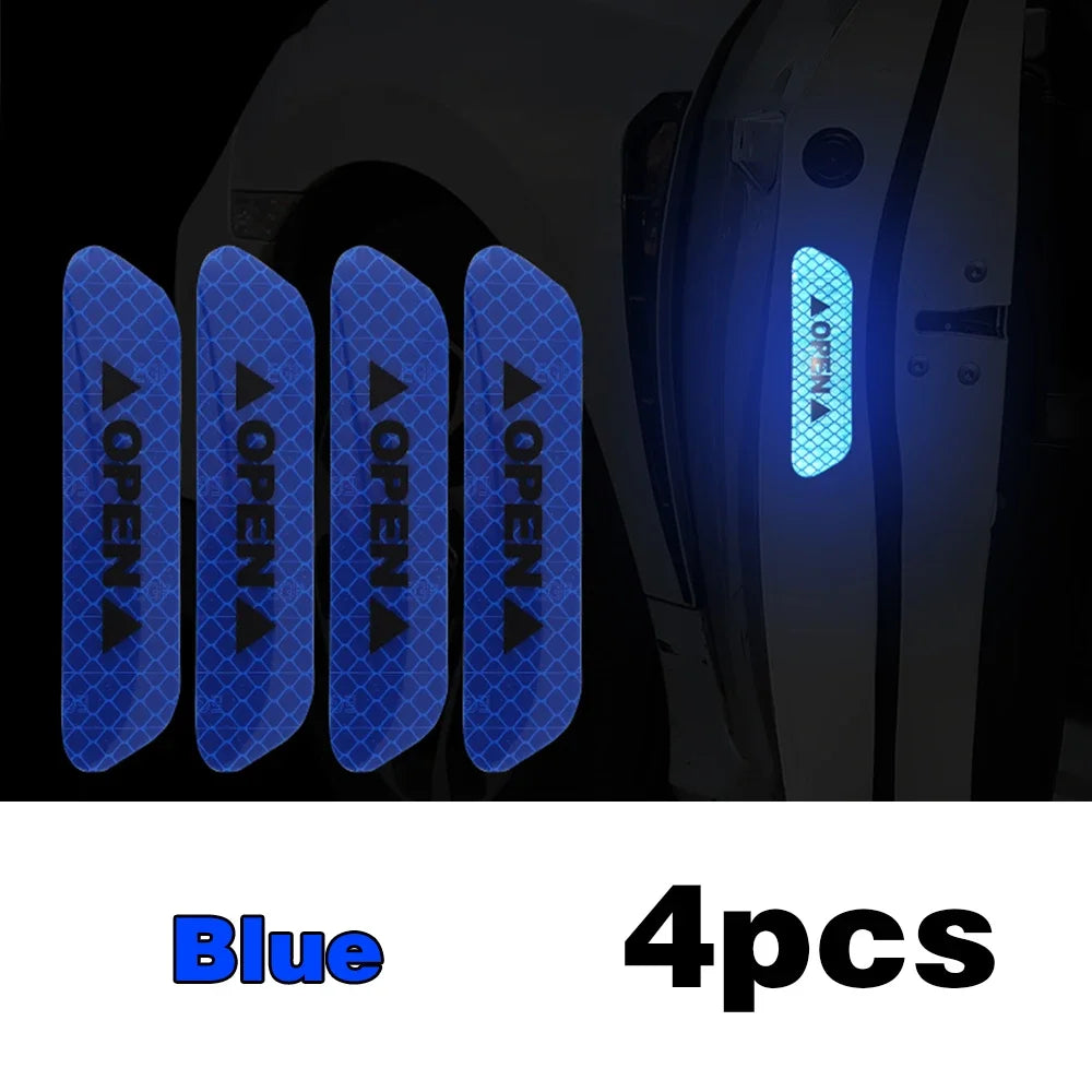 4PCS Reflective Car Door Safety Stickers — Warning Decals for Interior & Exterior Vehicle Protection