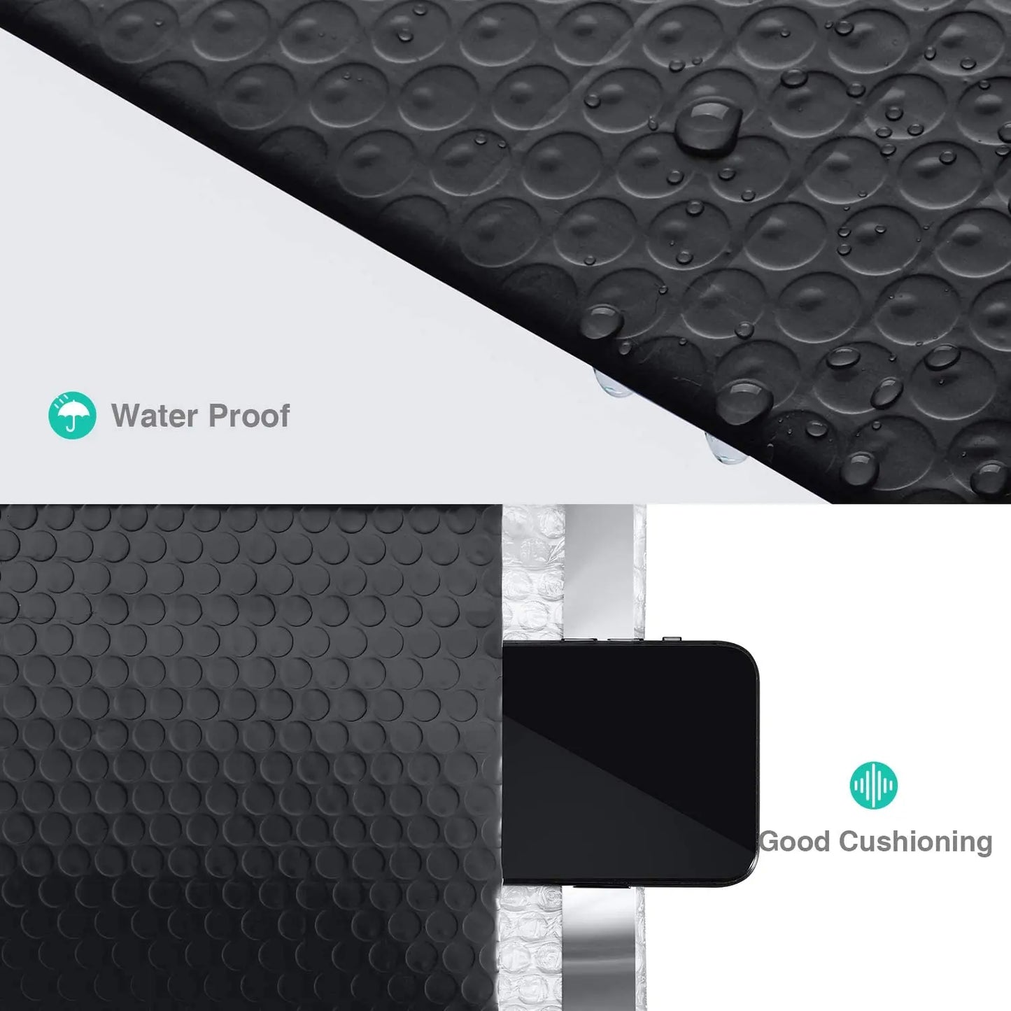 100 Pcs Black Bubble Mailers - Self-Seal Padded Envelopes for Shipping, Poly Green Lining, Secure Packaging Solution