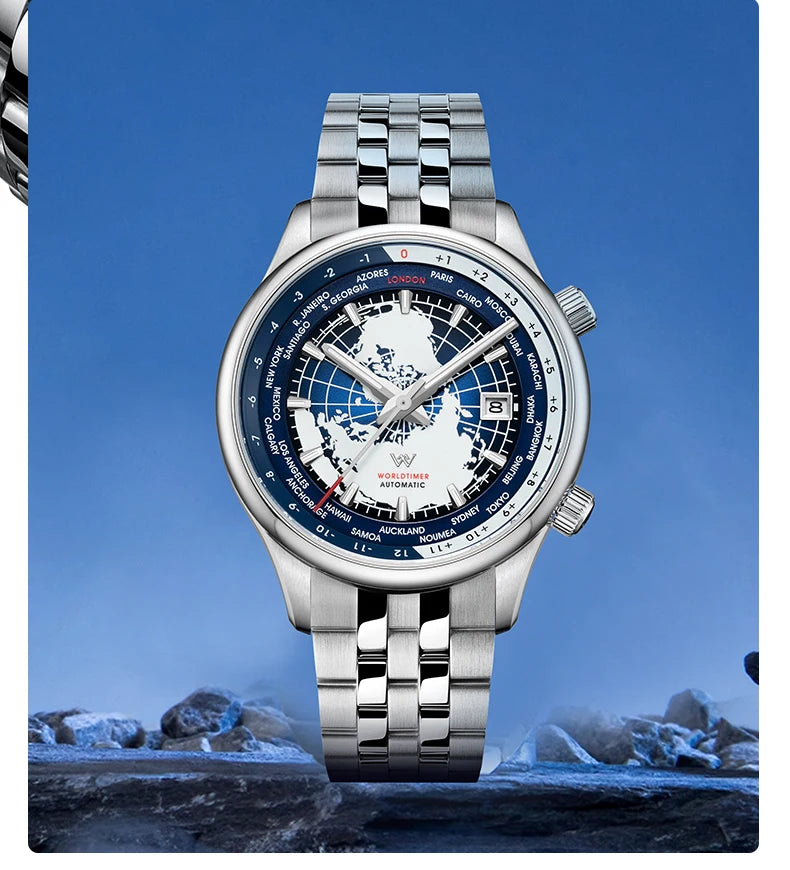 WM Welly Merck Automatic Mechanical Men’s Watch — High-Quality Sapphire, World Time, WM057 Luxury Timepiece