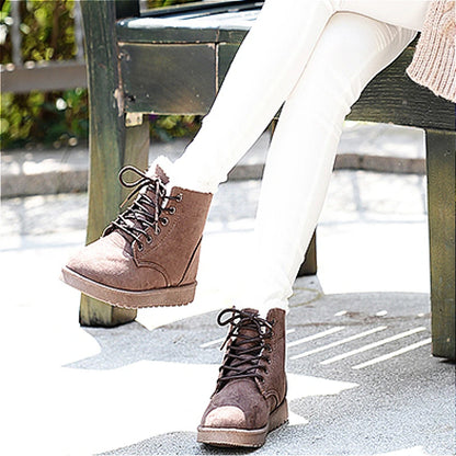 BCEBYL Women's Autumn Winter Short Boots – Casual Plus Velvet Warm Round Toe Cross-Belt Shoes