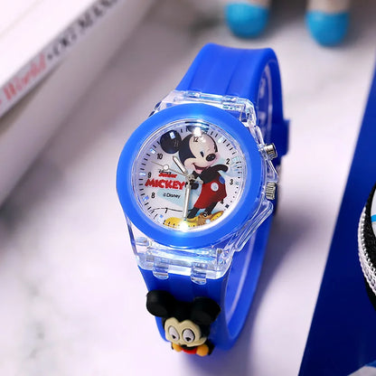 Mickey Kids Flash Light Watch - Rubber Strap Cartoon Toy Clock Gift for Girls