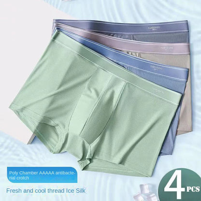 4-Pack Men's Ice Silk Boxer Shorts - Breathable Thin U-Pouch Underwear with Stretch Comfort (L-6XL)