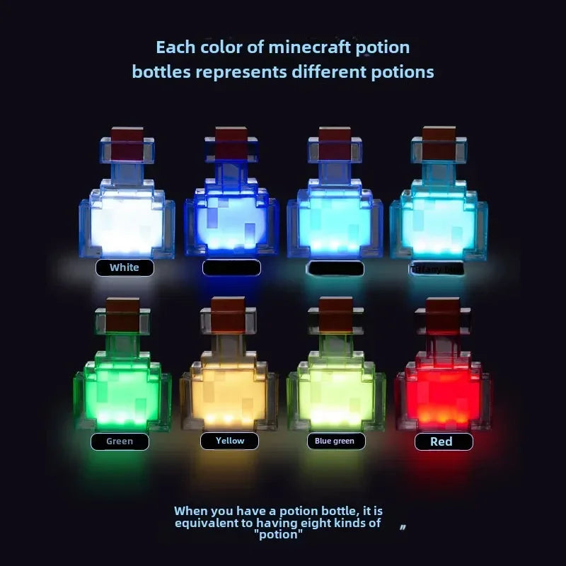 MC Color Changing Potion Bottle Night Light Set of 8 – USB Powered Ambient Mood Glow Lamps for Room Decor & Pixel Game Style Lighting