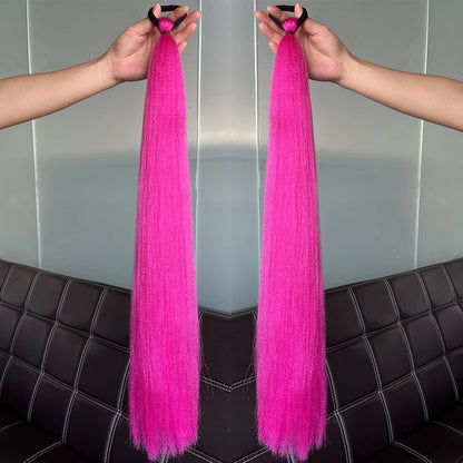 Synthetic Colorful Ponytail Extensions – Long Straight Braided Hairpieces with Rubber Band for Women