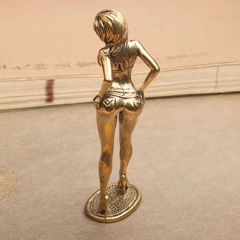 Solid Copper Woman Figurine – Sexy Bikini Beauty Statue, Collectible Model Ornament Gift for Men and Collectors