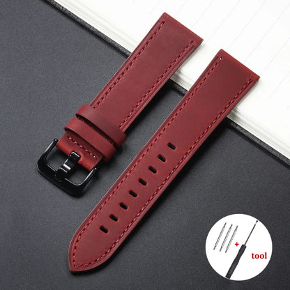 Calfskin Genuine Leather Watch Band – Black, Blue & Dark Brown Straps for Smartwatches, 18mm-24mm Accessories
