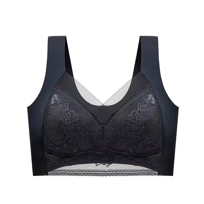 Women’s Lace Perspective Bralette — Push-Up Ice Silk Deep V Bra, Sexy Lingerie Top, Plus Size L–5XL Mom’s Underwear