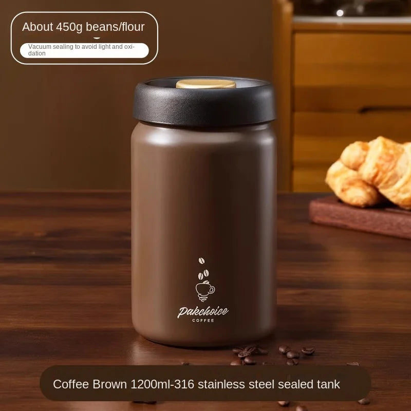 Vacuum Coffee Bean Storage Container - Stainless Steel Airtight Canister for Coffee, Spices & Food